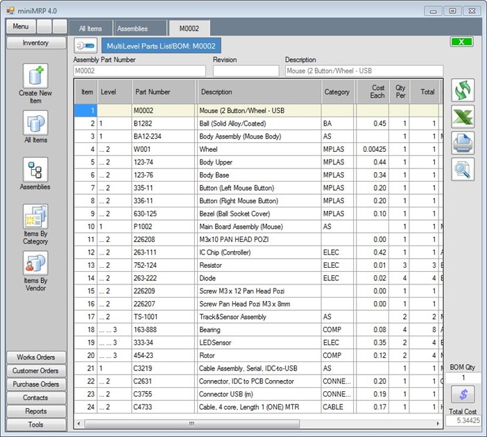 Indented Bill Of Material Template